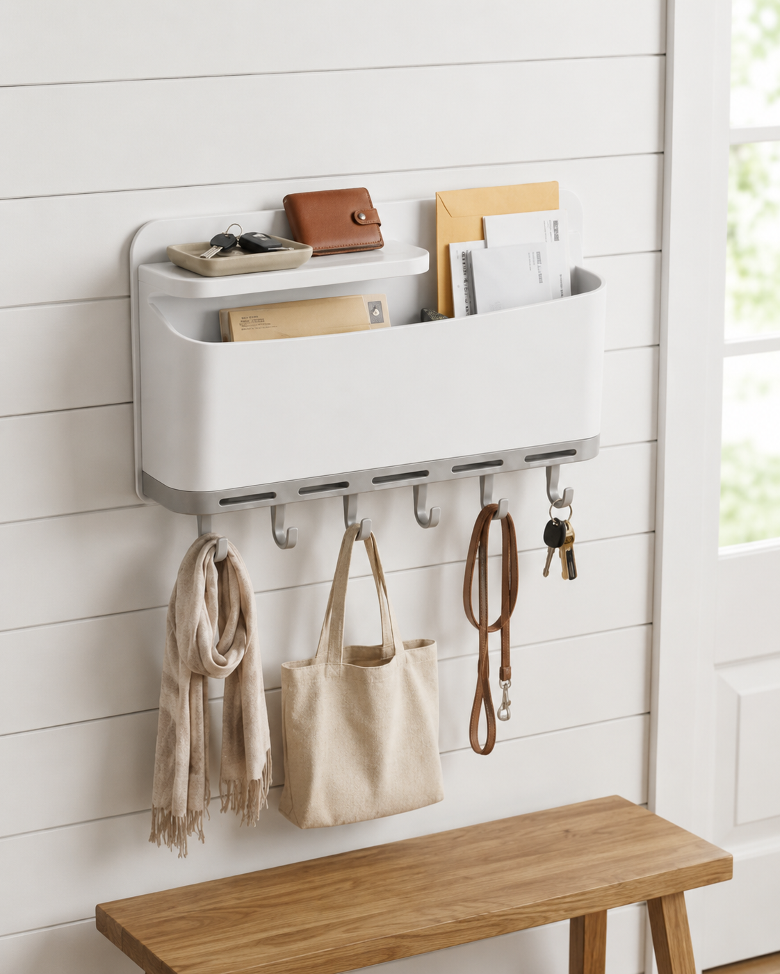 Wall-Mounted Kitchen Organizer Rack with Hooks