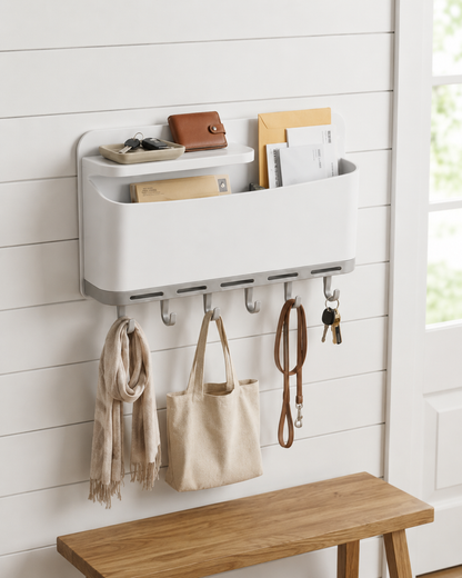 Wall-Mounted Kitchen Organizer Rack with Hooks