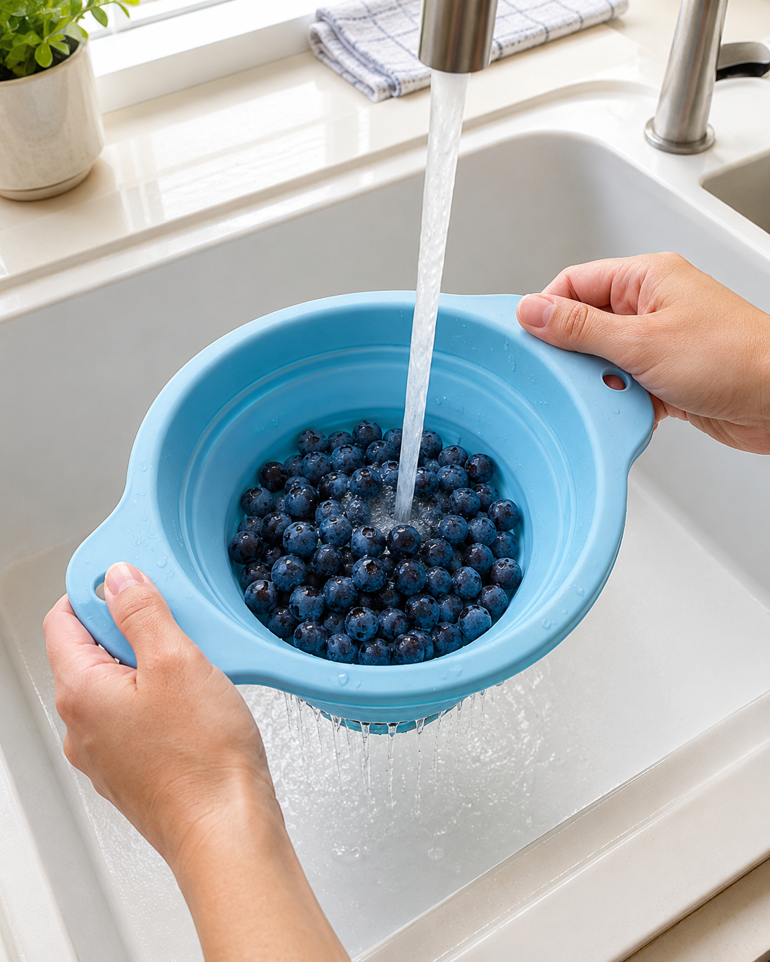 Collapsible Silicone Colander & Fruit Strainer Bowl