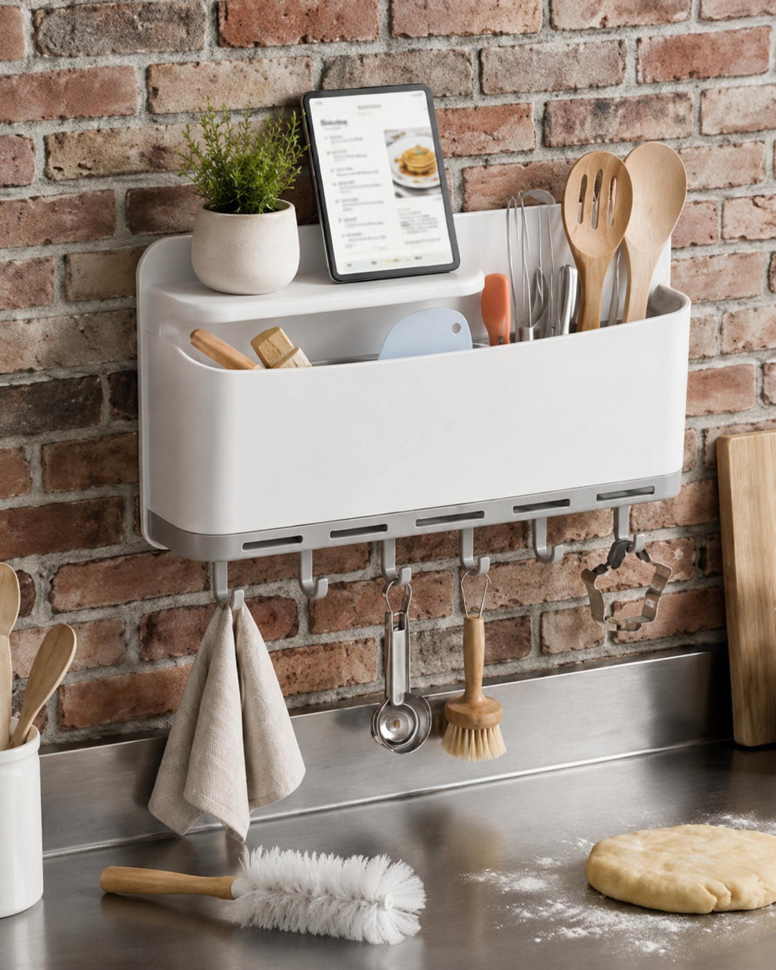 Wall-Mounted Kitchen Organizer Rack with Hooks