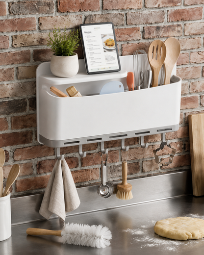 Wall-Mounted Kitchen Organizer Rack with Hooks